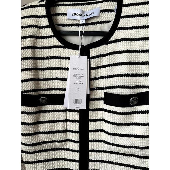 $798 NWT Veronica Beard Foster Dickey Jacket Blazer Tweed Black & White Sz 8 - Picture 11 of 11